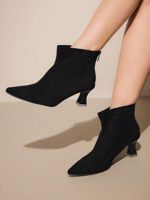 CUCCOO CURVES Botas de tobillo con tacón alto, de ajuste ancho, con cierre de cremallera en la parte trasera, de estilo retro y versátil, adecuadas para uso diario en otoño/invierno