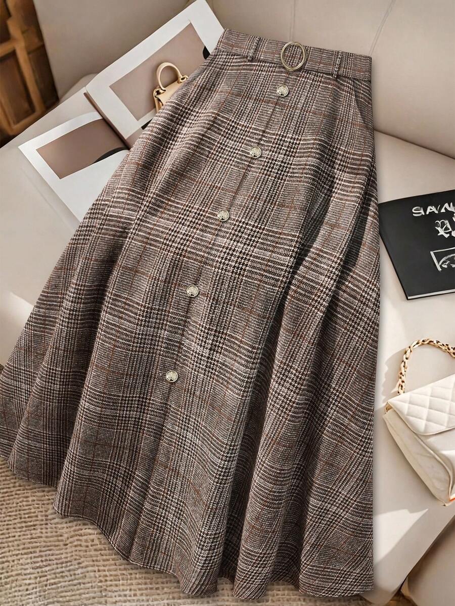 GlowEve CURVE 大码优雅系带格子A字裙