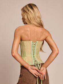 Glamine 女士修身休闲系带露背抹胸上衣 - 橄欖綠 - 查看 2