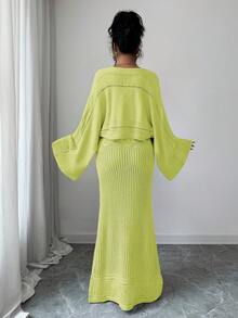 Selianne 女士秋冬休闲复古镂空花卉针织衫套装，百搭单品，适合度假、独立日、劳动节、哥伦布日、感恩节、情人节、街头风、优雅工作/上学穿着 - 鵝黃色 - 查看 2