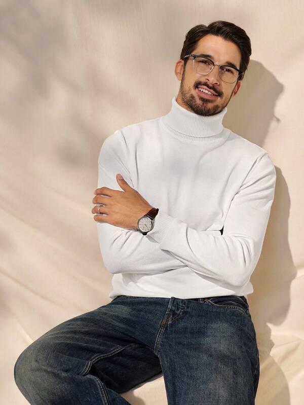 Manfinity CityGents Jersey de cuello alto de unicolor para hombres, casual y versátil para uso diario y trayectos, otoño/invierno