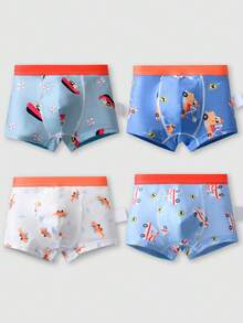 4条装 男童卡通印花弹力腰带休闲平角内裤