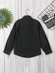 Tween Boy Casual Solid Color Button-Front Denim Shirt, Autumn Boy Jackets For Kids Black Jeans Shirt For Boy Boys Urban Shirt Jean Shirt Kids