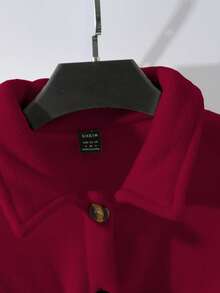 SHEIN LUNE 女士纯色长袖单排扣休闲腰带设计外套，秋冬款 - 紅色 - 查看 3