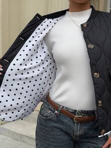 Siren Gaze Damen Winter Patchwork Polka Dot Muster Langarm Lässig gesteppter Mantel mit Polsterung, Schwarz Polka Dot Muster