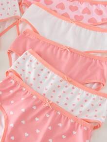 Tween Girls Panties-Underwear Ten Pieces Pack Hearts Polka Dots Solid Pink White Soft Breathable Comfortable Full Coverage Briefs Elastic Waistband Everyday Sleepwear Active Casual Four Seasons 2026 New Year Holiday Essential Cute Gift - Multicolor - View 5