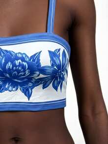 CAJUNI Damen Blumen-Muster kurzes Camisole und weite Hose Freizeitanzug, Urlaub - Verschiedenfarbig - Übersicht 3