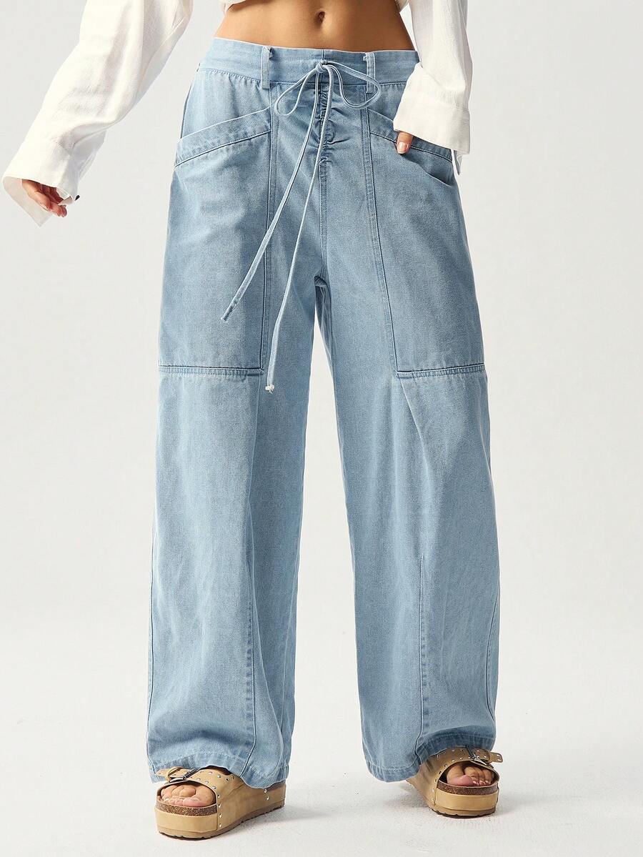 Bohemela Áo khoác ngoài phong cách Boho Thu/Đông, Quần jean nữ màu xanh vintage dáng ôm rộng, chất liệu vải dệt trơn, kiểu dáng đồng quê miền Tây, thích hợp cho kỳ nghỉ, mặc hàng ngày, đi học, Giáng sinh, Năm mới, Lễ tình nhân. - Rửa nhẹ - Xem 1