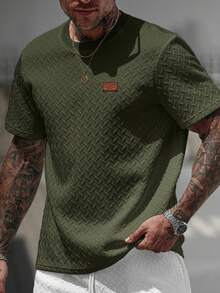 Manfinity CasualCool Áo thun nam tay ngắn cổ bẻ dệt jacquard mùa hè, món quà tuyệt vời cho bạn trai hoặc chồng, rất phù hợp để mặc hàng ngày vào mùa hè, thích hợp cho kỳ nghỉ biển, món đồ thời trang và đa năng dành cho nam giới, áo thời trang nam, áo thun nam, áo thun họa tiết nam. - xanh quân đội - Xem 4