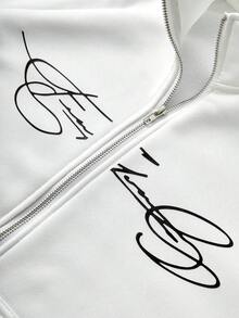 PAVTROS Men's Plus Size Street-Style Popular INS Matching FREEDOM Print Zip-Up Sweatshirt, Suitable For Outdoor Music Festivals, Nightclubs, Bars, Boyfriend/Husband Gift, Anniversary Gift, White Raglan Sleeve Sweatshirt Streetwear White Zip Up Graphic Street Wear Sweatshirt, Thermal Lined - White - View 2