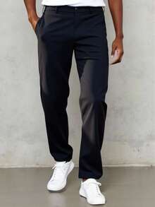 Mainfolk Men's Solid Color Straight Leg Loose Casual Pants - Navy Blue - View 3