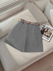 Franclia 女士优雅简约 A 字形露腰短裤，适合通勤 - 深灰色 - 查看 2