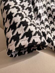 女童千鸟格黑白长袖外套，休闲通勤款，翻领设计，秋冬款 - 黑與白 - 查看 4