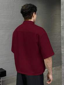 ESTAVOR Men's Casual Fashion Woven Short Sleeve Shirt With Embroidered Polar Bear Design, Suitable For Summer - Burgundy - View 3