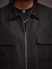 STYNVO Men's Slogan Print Short Sleeve Utility Pocket Zip Front Casual Shirt,Black And White,Summer,Streetwear,City Break Oversize Graphic Hoodie Jersey - Black - View 6