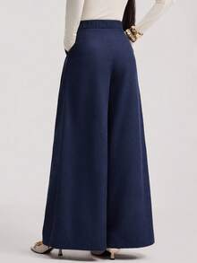 Veilorie Relaxed High Waist Wide Leg Casual Pants, New Style - Navy Blue - View 6