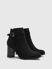 CUCCOO BIZCHIC Women's Round Toe Chunky Heel Mid-Calf Boots, Everyday Wear - Black - View 7