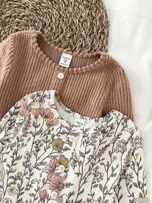 LMoss Kids LMoss 2pcs Young Girl Knitted Solid Color Round Neck Casual Dress Set, Suitable For Everyday Wear, Long Sleeve Dresses, Cozy Fall & Winter Styles, Fall - Multicolor - View 5