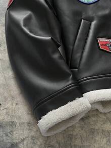 AXEPEAK Chaqueta de cuero PU con forro térmico y decoración de cremallera, de moda para hombres