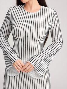 Veilorie Váy midi tay loe bó eo mới thanh lịch và đa năng - Đen và trắng - Xem 3