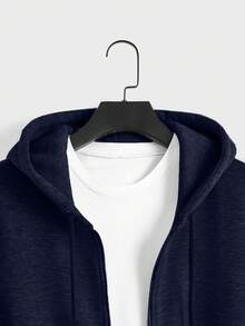 EURMUSE Cotton Men Zip Up Drawstring Hoodie Without Tee - Navy Blue - View 5