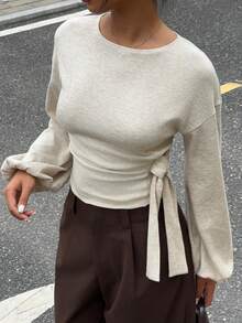 Siren Gaze 女式休闲纯色收腰T恤，秋季