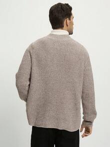 Męski, jednokolorowy, elegancki, dwurzędowy kardigan z długim rękawem, jesień/zima - Morela - Zobacz 2