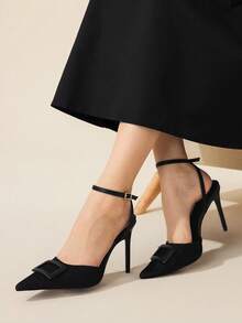 CUCCOO BASICS Women's Pointed Toe Buckle Design Fashion High Heels For Daily Wear - Black - View 5