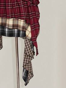 SHEIN ICON Falda plisada de talla grande con patchwork a cuadros asimétrico - Multicolor - Ver 7