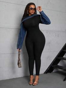 SHEIN CURVE+ Spring Plus Size Women Cowgirl Style Blue Denim Jacket, Unique And Spring - Dark Wash - View 1