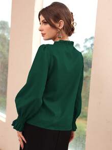 Modelyn Áo cánh tay bèo nhún màu trơn thường ngày cho nữ màu đỏ Burgundy, mùa xuân và mùa thu - màu xanh lá - Xem 3