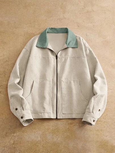 HIMLAND 男士休闲灯芯绒翻领夹克，适合日常穿着