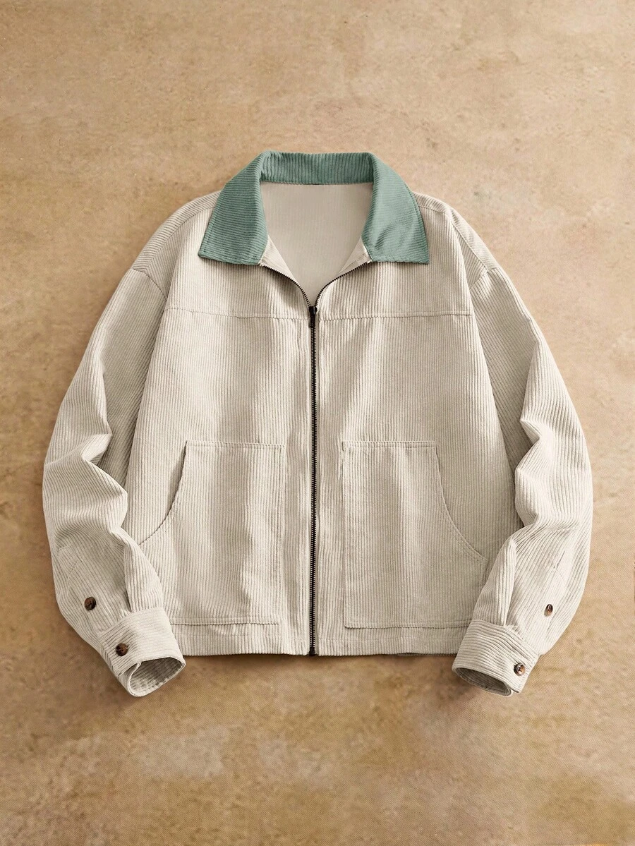 HIMLAND 男士休闲灯芯绒翻领夹克，适合日常穿着 - 彩色 - 查看 1