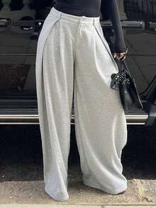 NegzBox Women's Summer Vintage Casual Hippie Street Oversized French Grey Curved Hem Baggy Pants - Light Grey - View 4