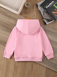Girls Hooded Sweatshirt, Pink, 2025 Collection, Sizes 4-7 Years, Spring/Autumn, Long Sleeve, Hooded Top, Fashionable & Cute, Suitable For School, Vacation, Travel, Outdoor Activities, Back To School - Pink - View 2