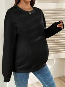 SHEIN 孕妇休闲日常通勤简约纯色保暖哺乳卫衣，秋冬季