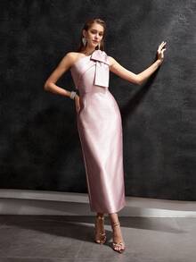 MOTF Soiréza BIG BOW DETAIL ONE SHOULDER SPLIT PROM DRESS - Pink - View 5