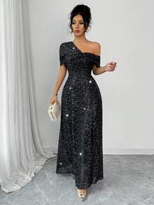 Rafferiza 女士时尚银箔半露肩长裙 - 彩色 - 查看 6