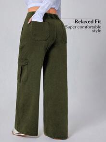 SHEIN Essnce Plus Size Plain Simple Casual Jeans - Army Green - View 2