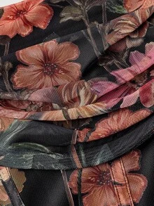 SHEIN MOD 油画风格花卉印花褶皱紧身吊带迷你连衣裙 - 彩色 - 查看 4