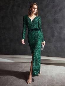 MOTF Soiréza WOMEN'S SEQUINS EMBROIDERED BOW DECOR PARTY COCKTAIL DRESS - Green - View 1