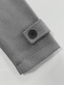 Manfinity Mode 时尚前开襟纽扣翻领大衣，百搭长袖男士灰色风衣外套，冬季必备 - 淺灰色 - 查看 5