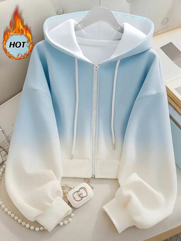 Resyla Sudadera con capucha casual de mujer con efecto ombré, para otoño/invierno