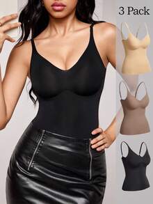 SHEIN 3pcs Women's Camisole Tops With Removable Padded Bra - Multicolor - View 10