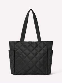 Aralina New Fashion Large Capacity Quilted Rhinestone Design Double Handle Shoulder Tote Bag, Lightweight And Portable, Women's Wallet, Suitable For Outdoor Travel In Summer, Decorated With Animal Pendants, Travel Essential Backpack, Literary School Bag For Teens, Book Bag For Women Or Students, Back To School Bags - Black - View 5
