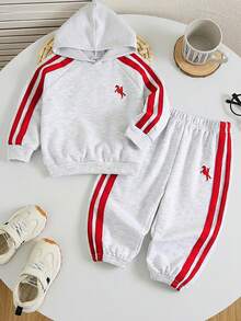 SHEIN Set hanorac și pantaloni de trening cu imprimeu pețiozat în culori contrastante pentru bebeluși băieți