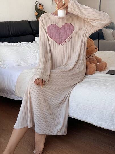 Dream Adore Sweet Geborduurde Heart Long Sleeve Dress, Can Be Worn As Sleepwear view 2