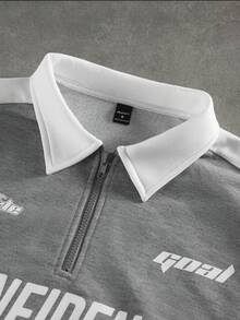 SLATEMANN Men's Casual Fashion Street Sporty Letter Print Contrast Color Half Zip Hooded Sweatshirt And Drawstring Waist Straight Leg Sweatpants Set, Spring/Autumn - Multicolor - View 4