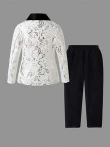 This Gentleman's Outfit For Boys Exudes Elegance And Sophistication. The Blazer With A Gold-Stamped Lapel Instantly Elevates The Overall Style, And The Gold Elements Shine Brilliantly Under The Light.