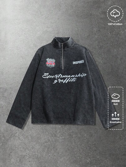 Polo unisexe avec motif flocon de neige lavé, style décontracté de type polo Sweat-shirt à imprimé anglais